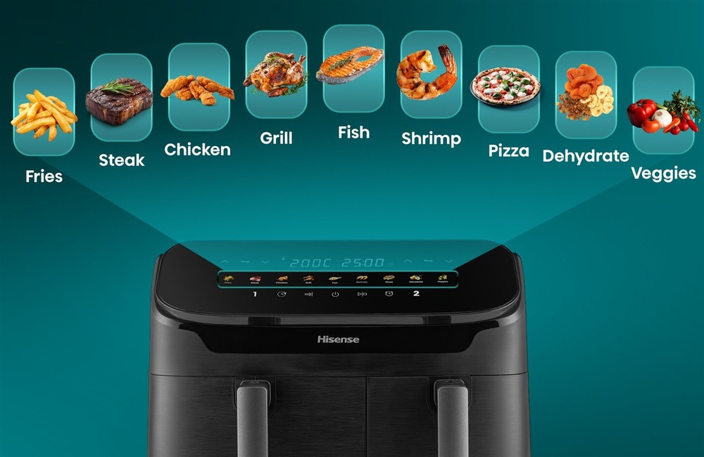 Fritéza teplovzdušná Hisense HAF2700DHA DUAL HEATER čierna Teplovzdušná fritéza Hisense HAF2700DHA programy