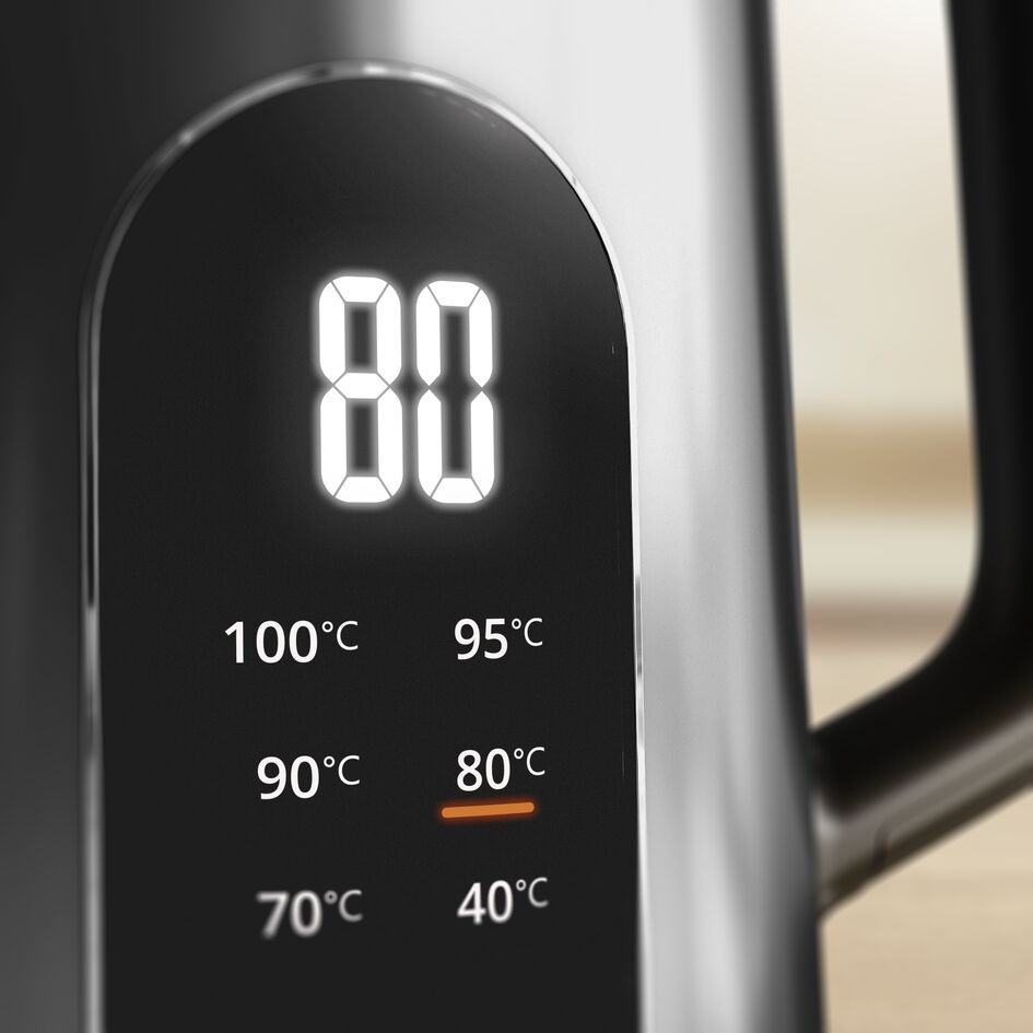 Rýchlovarná kanvica Tefal KI871DE0 Selection 1,7 l nerez Detail displeja s nastavenou teplotou na 80 °
