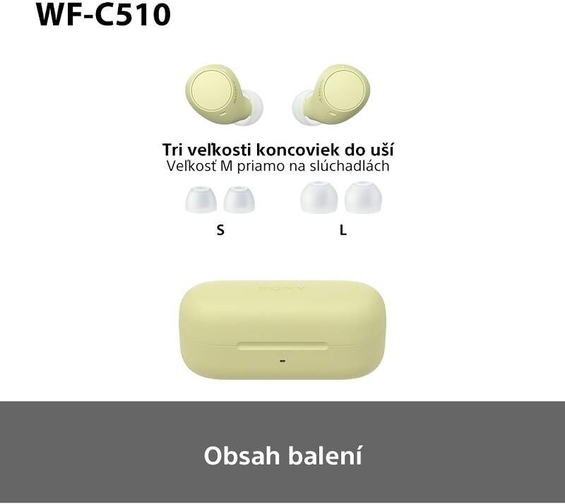 Slúchadlá Sony WF-C510 - žltá, obsah balenia