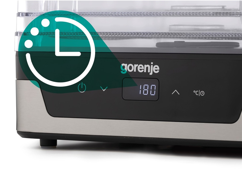 Sušička ovocia Gorenje FDK400DE čierna/strieborná Funkcia časovača a Sušička ovocia Gorenje FDK400DE