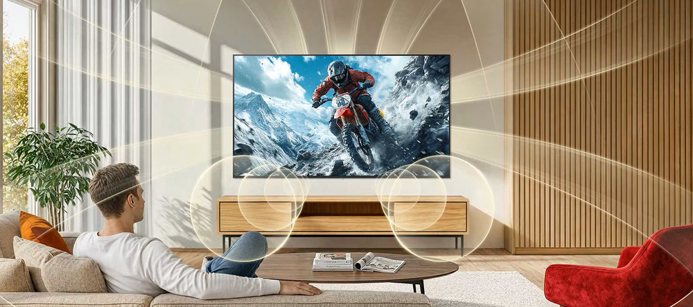 Televízor LG 85NU850B6LA Virtuálny zvuk 9.1.2 vytvára priestorový audio zážitok s čistými dialógmi a výraznými basmi.