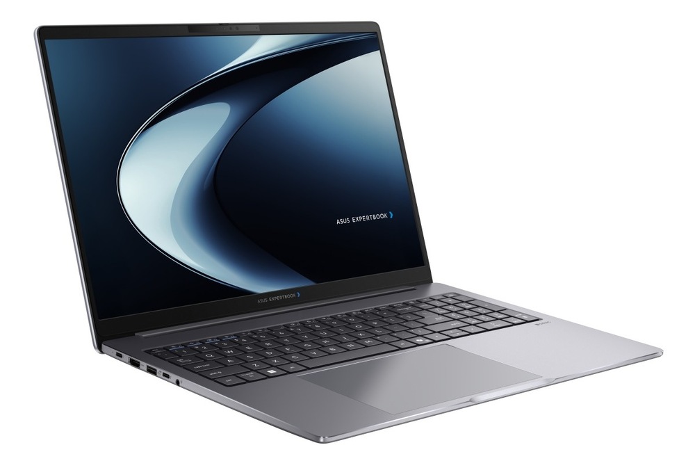 Notebook Asus ExpertBook P5 G2 sivý Otvorený a zapnutý notebook Asus ExpertBook P5 G2 otočený doprava
