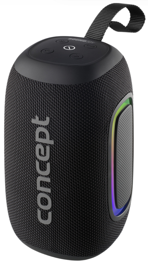 Prenosný reproduktor Concept SoundJoy BR5020 v čiernom prevedení s pútkom a LED osvetlením