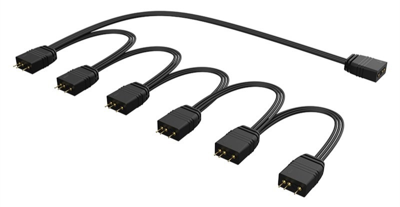 Adaptér AKASA 1-To-6 aRGB LED splitter - čierny