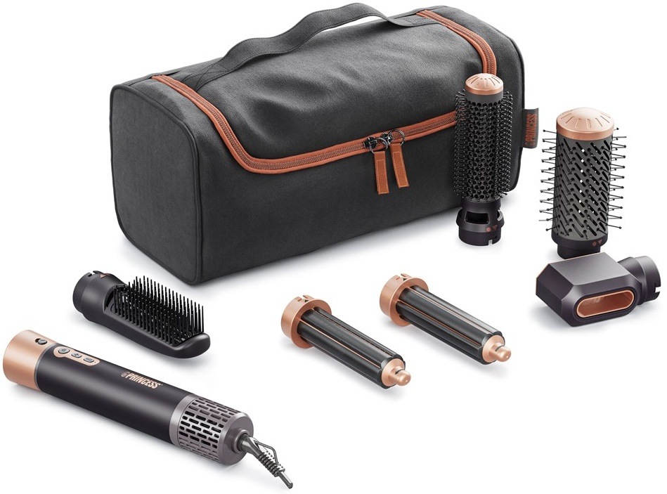 Princess Airstyler Plus 529215 s úložnou taškou a príslušenstvom.