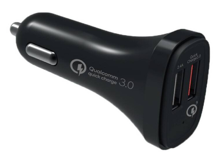 Adaptér do auta WG 2x USB (3,1A), QC 3.0 + Lightning kabel čierny