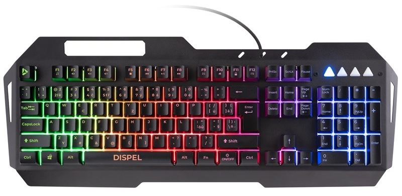 Klávesnica DISPEL GKB30B, čelný pohľad s podsvietením RGB