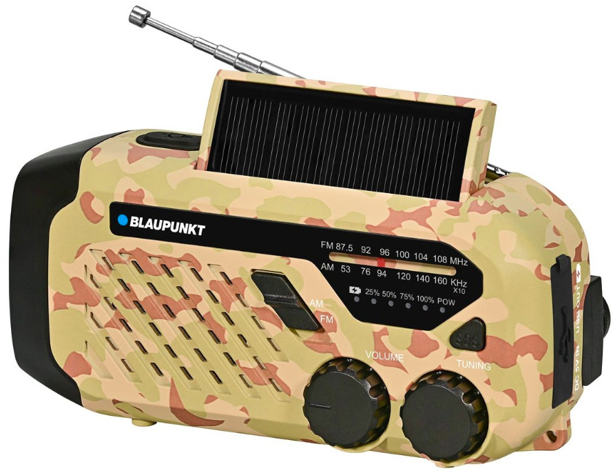 Rádioprijímač Blaupunkt ER10DC Survival hnedý Detail výklopného solárneho panelu a hornej časti rádioprijímača Blaupunkt ER10DC Survival
