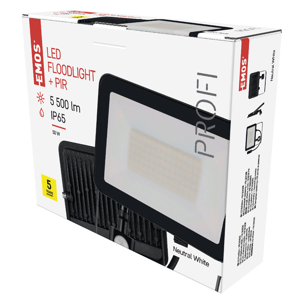 Reflektor EMOS INOVO 50W 5500LM PIR IP65 NW - čierny