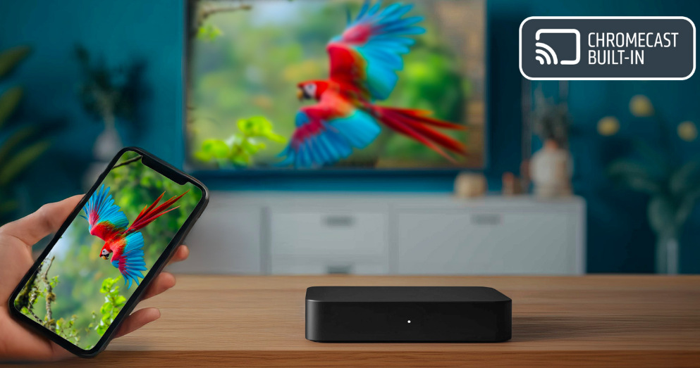 Multimediálne centrum Evolveo Dcolor GD2 čierny Chromecast built-in umožňuje bezdrôtové zrkadlenie obrazu z telefónu na televíziu