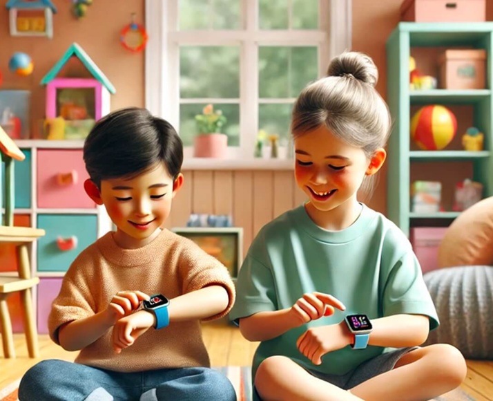 Inteligentné hodinky Carneo GuardKid+ 4G ULTRA 2nd gen. ružové Deti hrajúce hry na hodinkách.