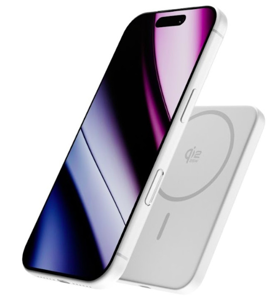 Powerbank Epico UltraPack Qi2 25W Slim 5000mAh hliníková Mag+ EM55 strieborná Powerbanka Epico UltraPack Qi2 25 W Slim 5 000 mAh EM55 prichytená k telefónu magnetom
