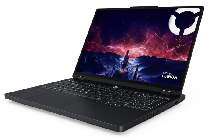 Notebook Lenovo Legion Pro 5 16IAX10H čierny Notebook Lenovo Legion Pro 5 16IAX10H z pravého uhla s viditeľnými bočnými konektormi