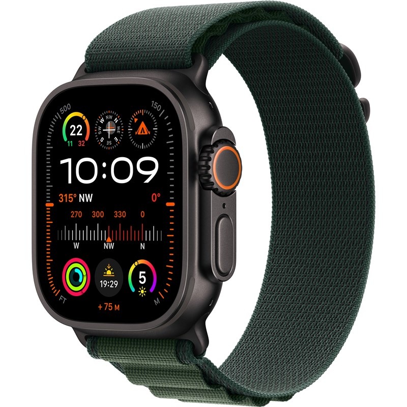Inteligentné hodinky Apple Watch Ultra 2 GPS + Cellular 49mm čierny titán - tmavo zelený alpský ťah - L