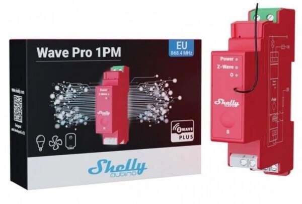 Modul Shelly Qubino Wave Pro 1PM, spínací modul s meraním spotreby 1x 16A, Z-Wave červený