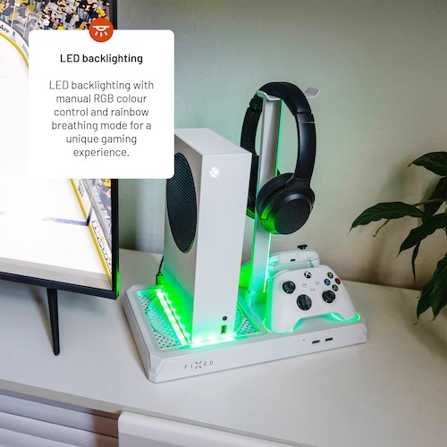 Dokovacia stanica FIXED pre Xbox Series X a S s odvetrávaním a nabíjaním pre dva ovládače Xbox biela Dokovacia stanica FIXED pre Xbox Series X a S s odvetrávaním a nabíjaním pre dva ovládače Xbox biela
