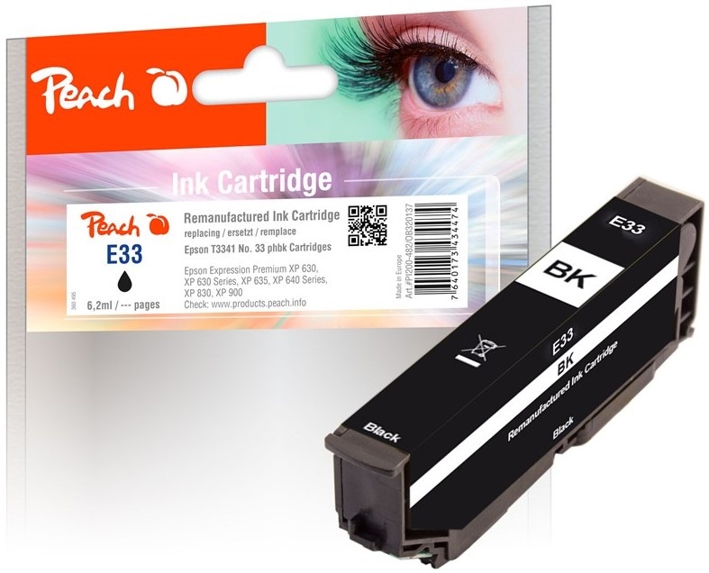 Atramentová náplň Peach Epson 33, T3341, 6,2 ml - foto čierna
