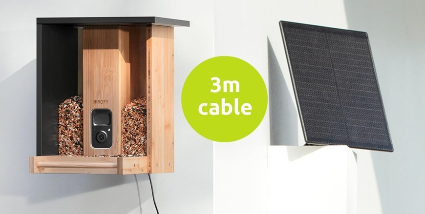 Vtáčie krmítko Birdfy Bamboo s kamerou a solárnym panelom (AI predplatné) Detail obrázku kŕmidla so solárnym panelom.