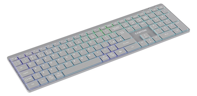 Klávesnica Canyon HKB-W11 RGB Dual Mode CZ sivá Multimediálne funkcie umožňujú rýchly prístup k prehrávaniu hudby, ovládaniu hlasitosti alebo správe jasu
