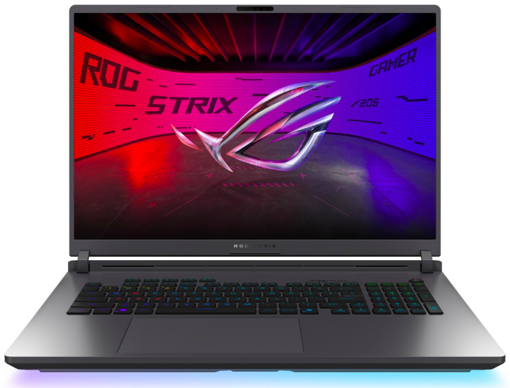 Otvorený Asus ROG Strix G18 s numerickou klávesnicou a svetelnou lištou