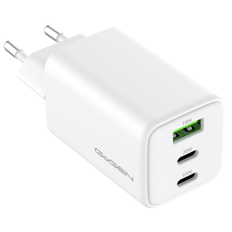 Nabíjačka do siete GoGEN ACHPDQ365, 2x USB-C PD 65W + 20W, 1x USB-A 18W biela