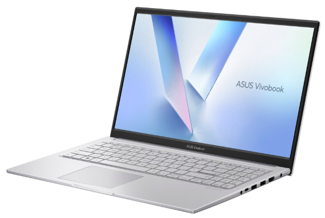 Notebook Asus Vivobook 15 strieborný Notebook ASUS Vivobook 15 X1504VA-BQ3872W v striebornej farbe Cool Silver s 15,6 palcovým displejom v pracovnej polohe