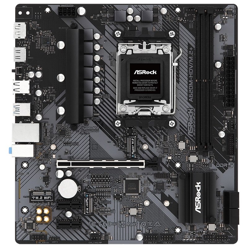 Základná doska ASRock A620M-HDV/M.2+ Základná doska ASRock A620M-HDV/M.2+ v striebornej a čiernej farbe.