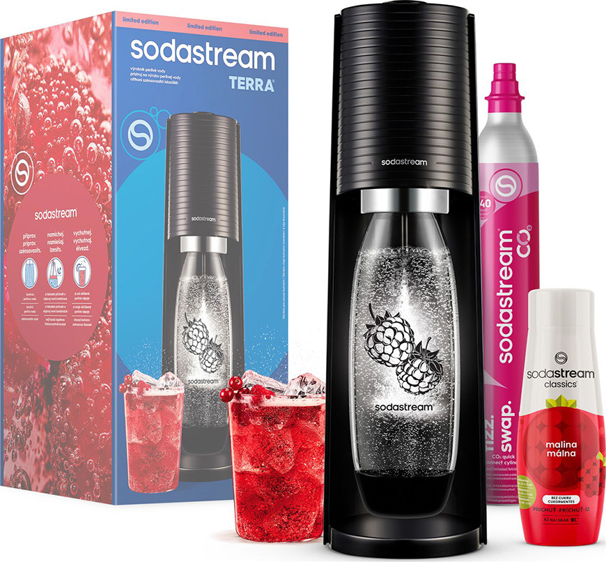 Výrobník sódovej vody SodaStream TERRA Black Malina Zero Mpack čierny Výrobník sódovej vody SodaStream TERRA Black Malina Zero