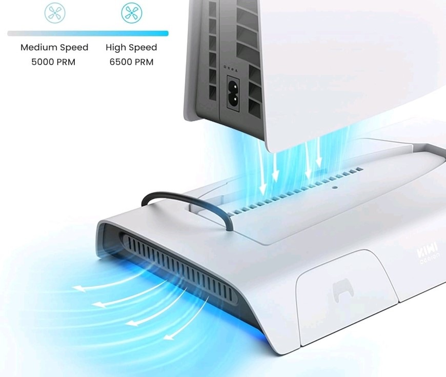 Dokovacia stanica KIWI design D3 Cooling Station for PS5 Slim čierna/biela Odvod tepla z hernej konzoly pomocou stanice KIWI D3 Cooling Station