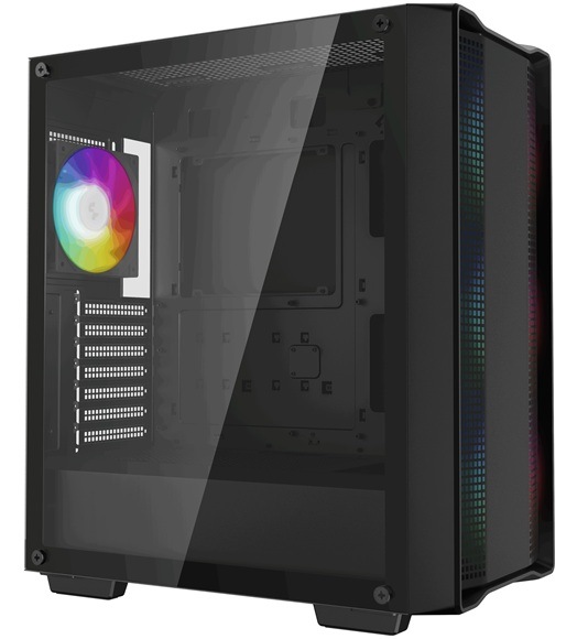 Case DeepCool CC560 ARGB V2 čierna Detail obrázku PC skrine s RGB podsvietením.