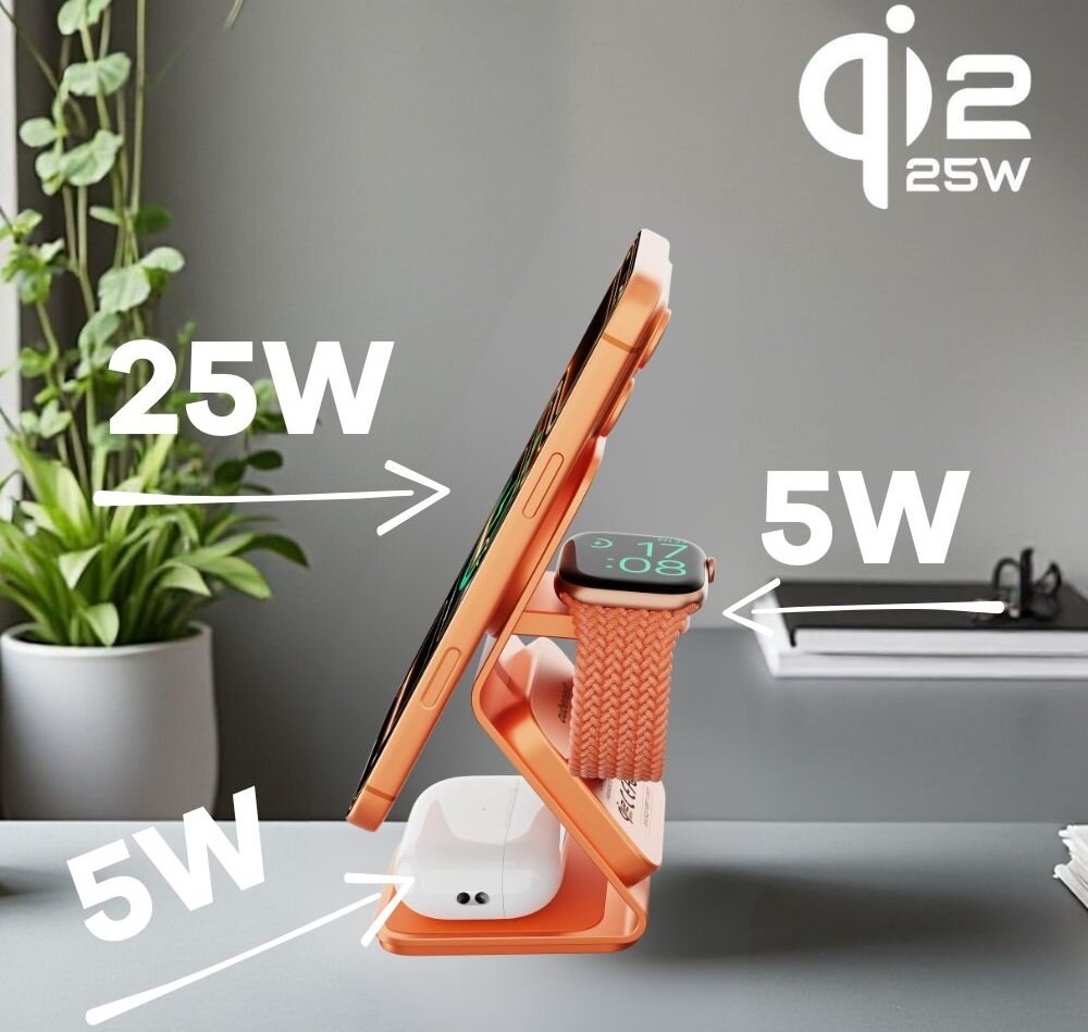 Bezdrôtová nabíjačka Cubenest SQ314 Qi2.2 3v1 s MagSafe oranžová Bezdrôtová nabíjačka Cubenest SQ314 Qi2.2 3v1 s MagSafe oranžová