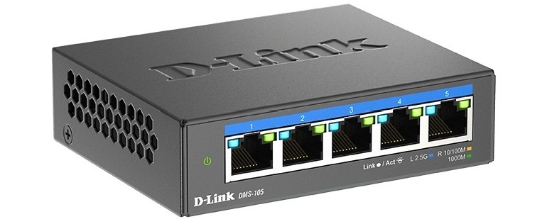 Switch D-Link DMS-105/E 5-port 2.5G Multi-Gigabit čierny Detail obrázku switcha.