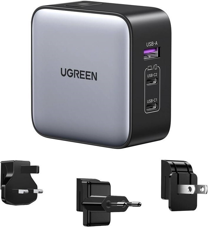 Nabíjačka do siete UGREEN 1xUSB, 2xUSB-C 65W GaN Tech Worldwide Travel - šedá