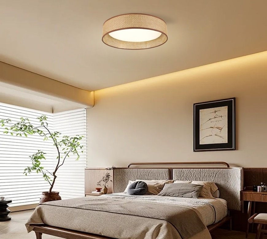 LED stropné svietidlo IMMAX NEO LITE LONA, 36W, CCT, Wi-Fi, TUYA, BEACON, priem. 45,5cm hnedé Stropné svietidlo IMMAX NEO LITE LONA inštalované v obývacej izbe