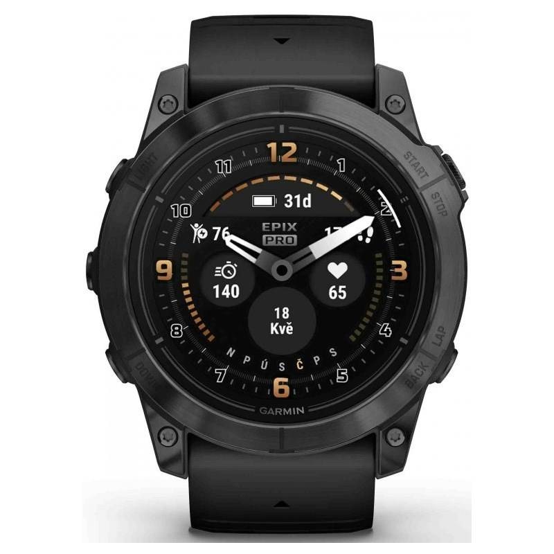 Inteligentné hodinky Garmin epix Pro (Gen 2) Sapphire - 51 mm - Titan Carbon Grey / Black Silicone Band
