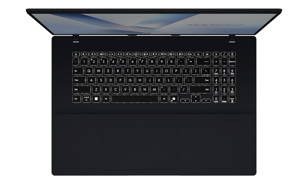 Pohľad zhora na klávesnici notebooku Asus Vivobook 18″ width=