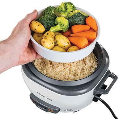 Ryžovar RUSSELL HOBBS 27020-56 biely Pro přípravu až 3 porcí rýže