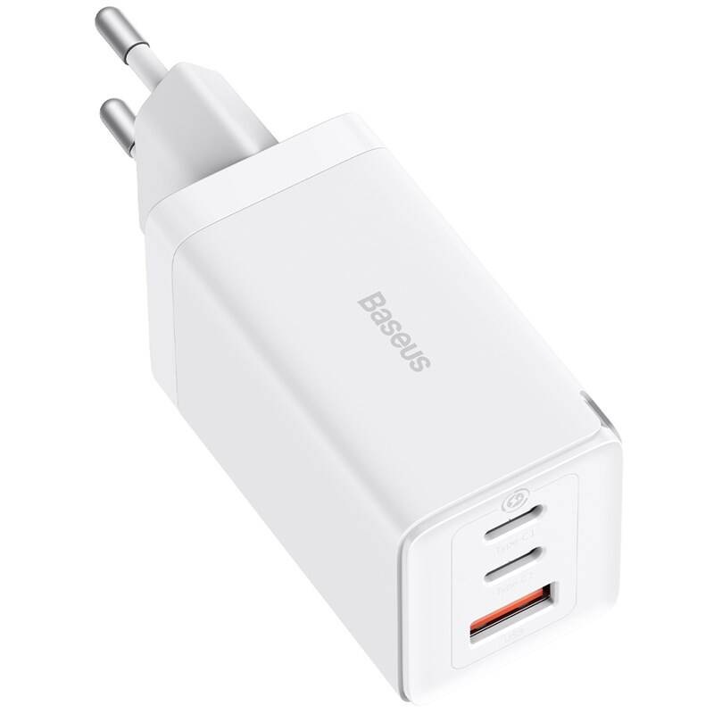 Nabíjačka do siete Baseus GaN5 Pro, 2x USB-C, USB-A, 65W + USB-C kábel 1m biela