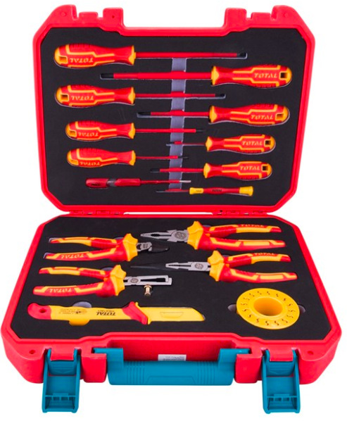 Elektrikárska súprava náradia Total Tools THKITH1601 v červenom kufri z tvrdeného PVC, 16 ks
