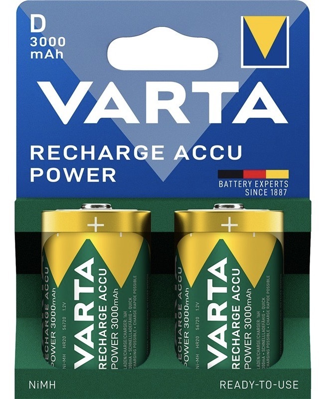 Batéria nabíjacia Varta Recharge Accu Power 2 D (HR20), 3 000 mAh (2 ks)