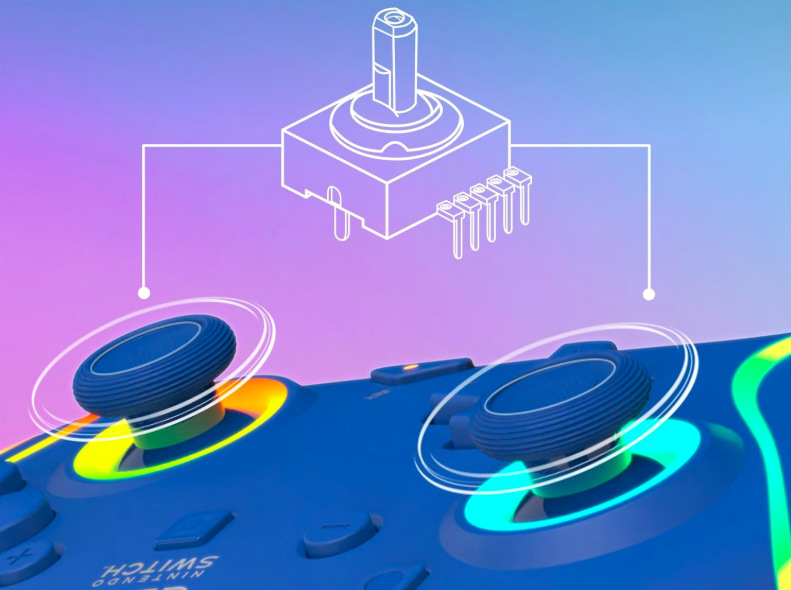 Detail Hall Effect analógových páčok modrého gamepadu Turtle Beach Afterglow Wave