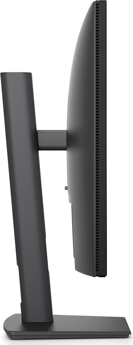 Monitor Dell Pro P 24 P2426 čierny Bočný pohľad na čierny monitor Dell Pro P2426 s tenkým panelom, vetracími otvormi po obvode, stredovým stojanom a plochou základňou.