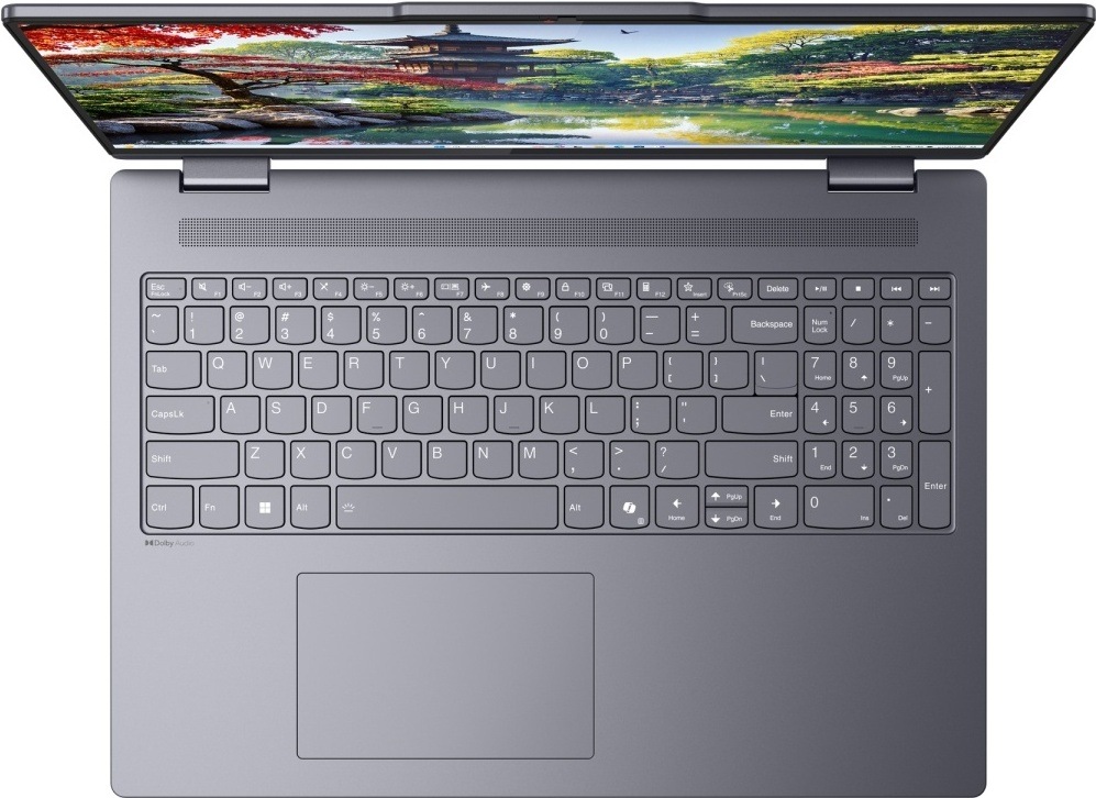 Notebook Lenovo IdeaPad 5 2-in-1 16AKP10 modrý Pohľad zhora na klávesnici notebooku Lenovo IdeaPad 5 2-in-1 16AKP10