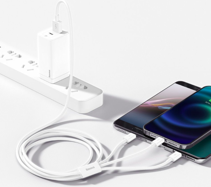 Kábel Baseus Superior 3v1 USB/microUSB+Lightning+USB-C, 3,5 A, 1,5 m - biely