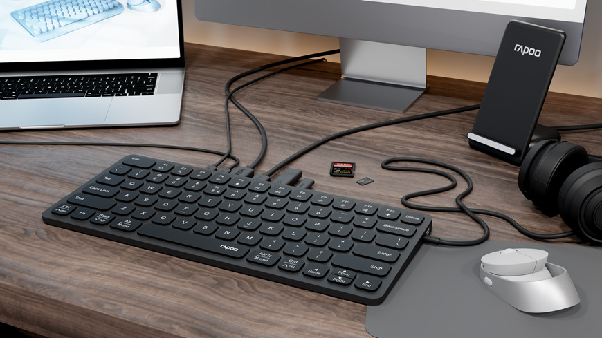 Klávesnica Rapoo UCK-6001 s USB-C multiport hubem 8v1, CZ/SK layout sivá Klávesnica Rapoo UCK-6001 s USB-C multiport hubem 8v1, CZ/SK layout sivá