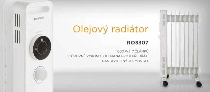 Olejový radiátor Concept RO3307 biely Concept RO3307, bílá