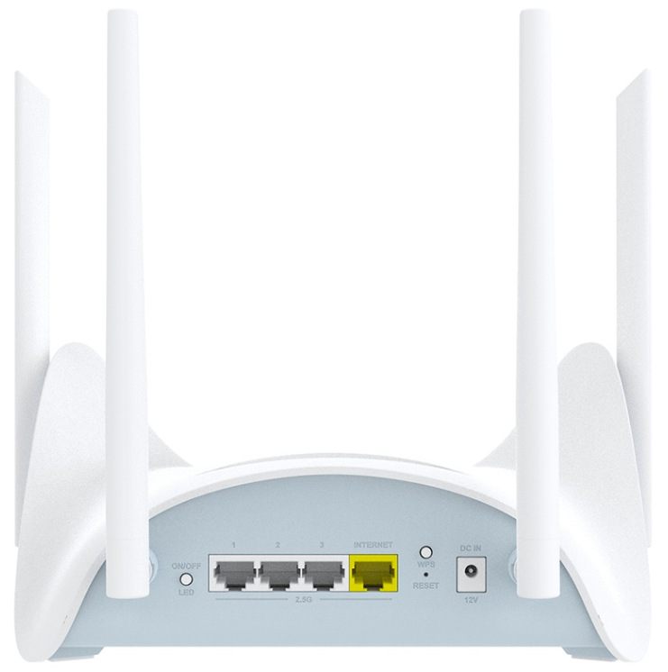 Zadná strana routera D-Link R95/E BE9500 s 2,5 GbE LAN a WAN portami a ovládacími tlačidlami