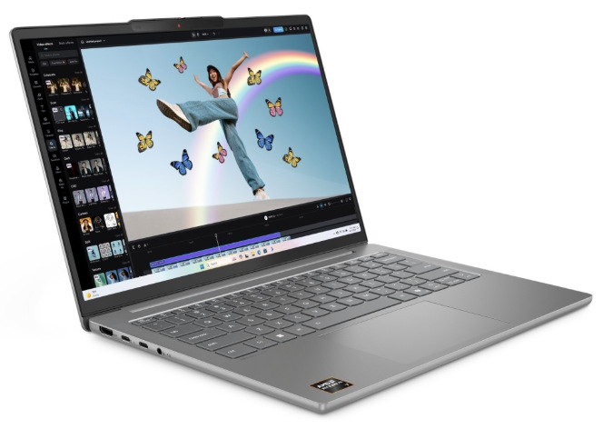 Notebook Lenovo IdeaPad Slim 5 14AKP10 sivý Sivý notebook Lenovo IdeaPad Slim 5 14AKP10 so spusteným editorom videa