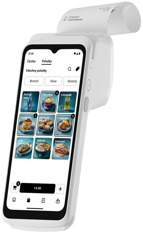 Platobný terminál SumUp Smart Terminal s tlačiarňou a aplikáciou na správu objednávok.