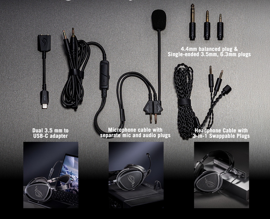 Headset Asus ROG Kithara čierny Príslušenstvo s výmennými konektormi a USB-C adaptérom